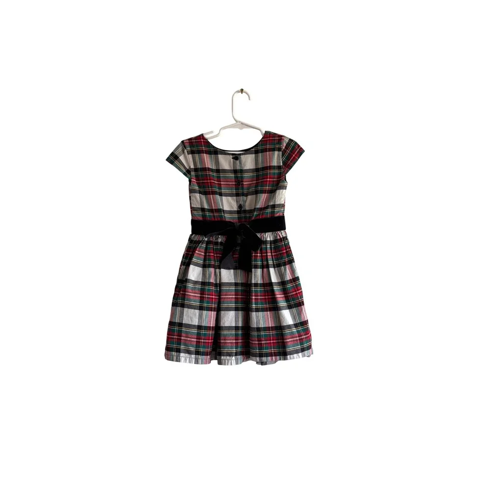 Carters Girls Size 4 Red Green Plaid Holiday Dress Velvet Trim Button Back